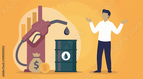 Illustration of rising fuel and oil prices affecting consumers and economy