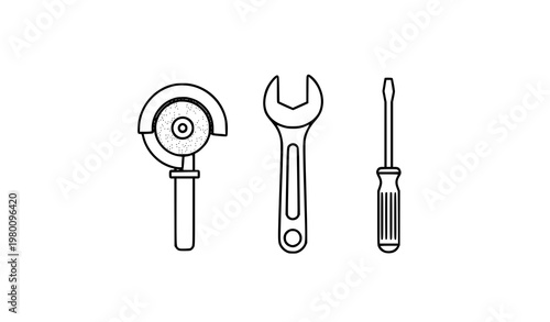 Hand tools icon set grinding head vector outline tool collection isolated on white