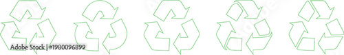 Recycling symbol outline icon set, featuring three arrows in a circle design signifies eco conservation and environmental reuse for nature on a black background. Vector illustration !