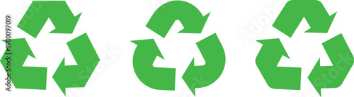 Recycling symbol icon set, featuring three arrows in a circle design signifies eco conservation and environmental reuse for nature on a black background. Vector illustration !