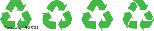 Recycling symbol icon set, featuring three arrows in a circle design signifies eco conservation and environmental reuse for nature on a black background. Vector illustration !