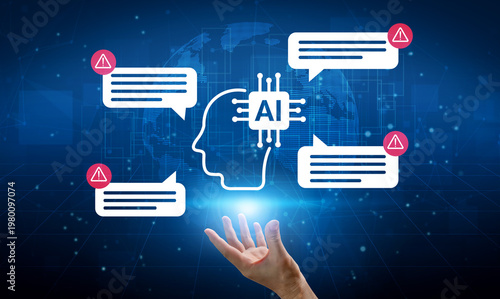 Cuadro en lienzo This captivating image illustrates the concept of artificial intelligence communication, featuring digital messages and an interactive interface, symbolizing technology impact