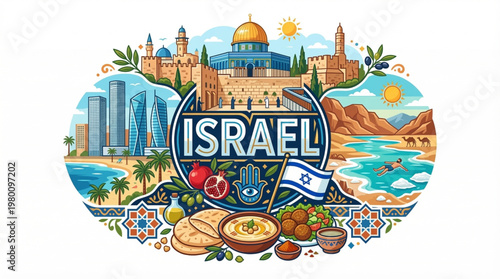 Vector Illustration of Israel's Cultural Landmarks and Traditions