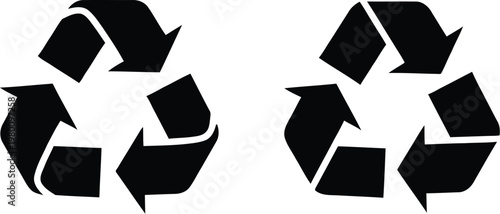 Recycling symbol icon set, featuring three arrows in a circle design signifies eco conservation and environmental reuse for nature on a black background. Vector illustration !