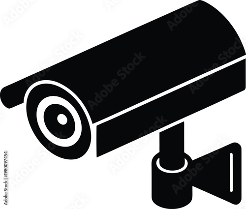 Isometric black silhouette of a bullet surveillance security camera