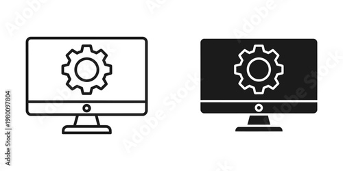 gear settings icon on desktop and monitor screens flat design vector illustration