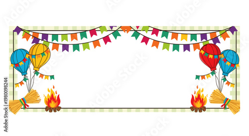 Colorful birthday party celebration with balloons banners and fire