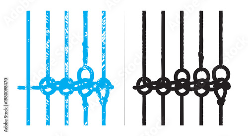 Color and black white diagrams illustrating knot tying techniques