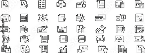 Accounting Outline Icons Set – Finance, Banking & Financial Management Collection