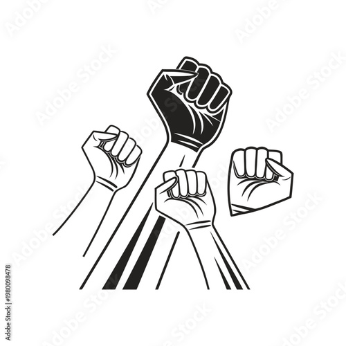 Three fists raised in solidarity and strength