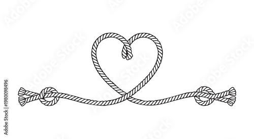 Decorative rope heart shape with knots border design element
