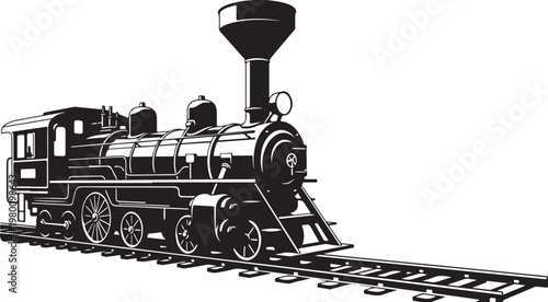 Vintage steam locomotive, black and white train, railroad icon, vector illustration