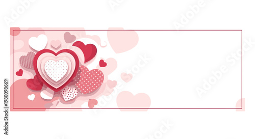 Collection of pink and red hearts with love symbols