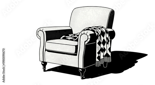 Elegant armchair with throw blanket on a plain