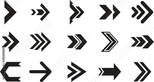 Collection of black arrow silhouettes a minimalist design featuring various arrowhead shapes and directions