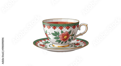 Decorative floral teacup and saucer set with colorful pattern