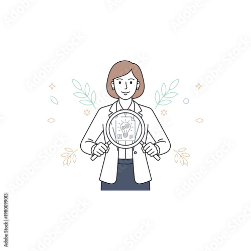 Woman holding a magnifying glass.