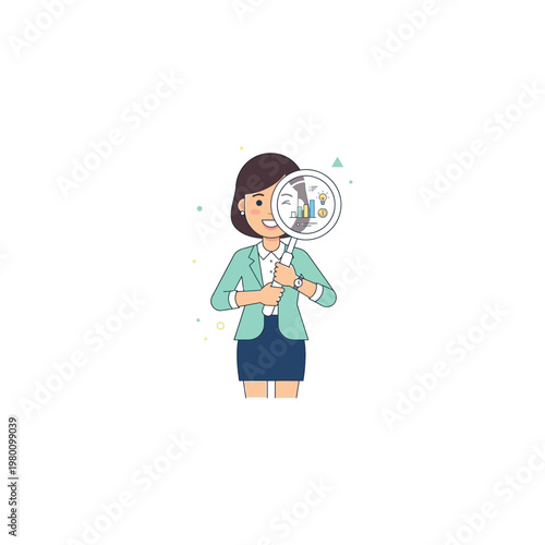 Businesswoman Holding Magnifying Glass Closeup.
