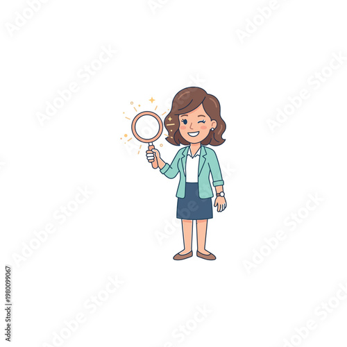 Woman holding a magnifying glass.