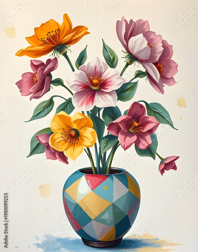 flower design illustration, vase design illustration, bouquet design illustration, floral design illustration, blossom design illustration, petals design illustration, bloom design illustration, arran