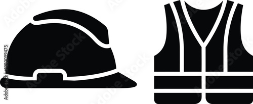 Honoring labor day construction worker safety gear hard hat vest icon