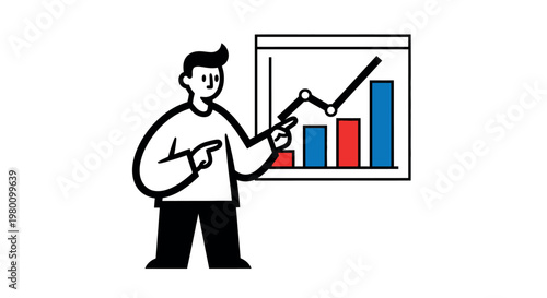 Businessman presenting data on chart graph.