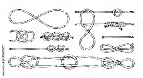 Variety of rope knots and loops graphic illustration