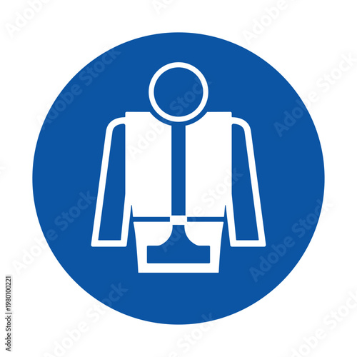 Simplistic Icon of Safety Jacket on Blue Circle Background for Safety Signage