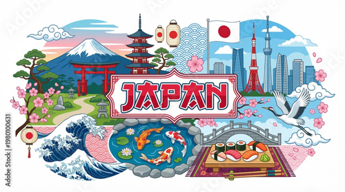 Vector Illustration of Japan's Cultural Landmarks and Traditions