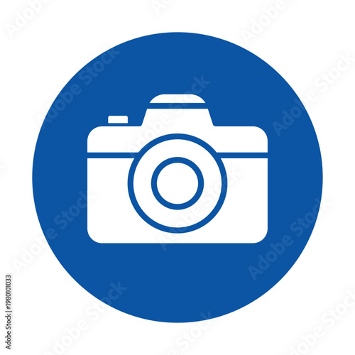 Blue Circle Icon Featuring White Camera Symbol for Photography Themes