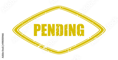 Yellow grunge rhombus stamp pending sign isolated on white.
