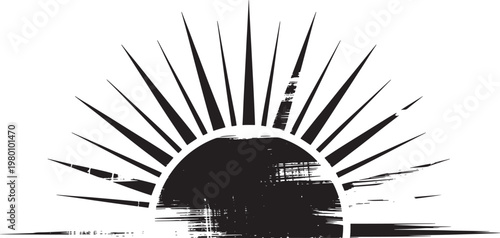 Grunge sunburst with radiating rays and rising sun effect