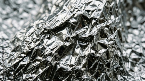 Shiny Aluminum Foil: A close-up view of wrinkled aluminum foil, its reflective surface creating intricate patterns of light and shadow