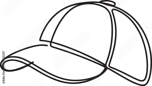 Minimalist continuous line drawing of a tennis cap. Clean and modern headwear illustration ideal for sports branding. one line art icon drawing vector