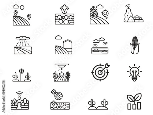 Smart Agriculture and Sustainability Icon Set – Modern Farming Technology, Eco Farming Line Icons Collection