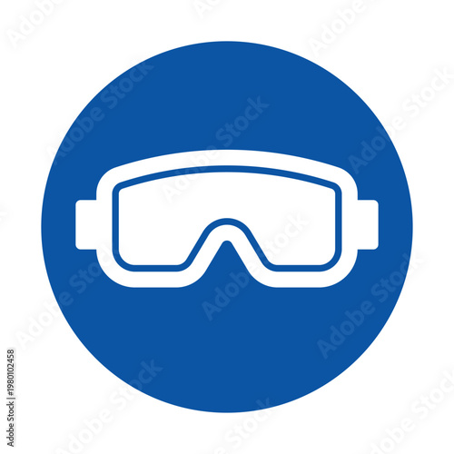 Safety Goggles Icon Design on Blue Circle Background for Protection Use
