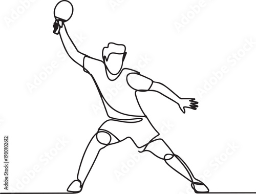 Table tennis player serve the ball. one line art icon drawing vector