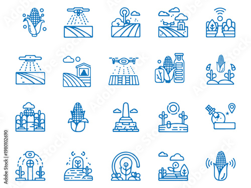 Smart Agriculture and Sustainability Icon Set – Modern Farming Technology, Eco Farming Line Icons Collection