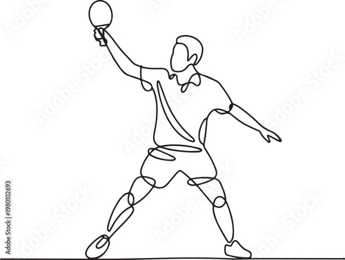 Table tennis player serve the ball. one line art icon drawing vector