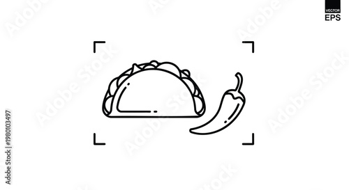 Cinco de Mayo line art emblem, Mexican holiday celebration badge with sombrero and maracas, minimalist black and white circular vector icon