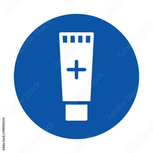 Medical Cream Tube Icon on Blue Circle Background for Healthcare Concepts