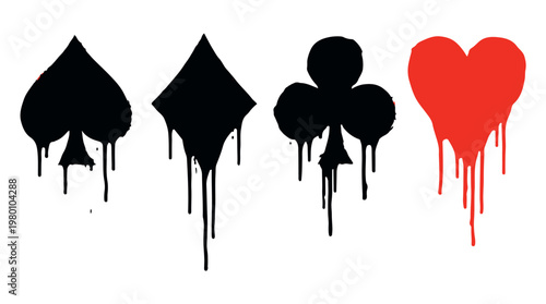 Dripping playing card symbols with blood effect for dark casino or gambling theme