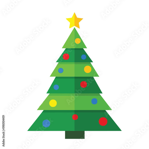 Christmas tree stands tall with colorful ornaments and a bright yellow star topper to symbolize the joy of the holiday season tonight.