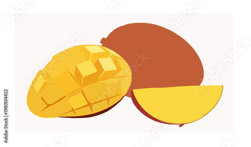 Fresh sliced mango fruit vector with juicy yellow flesh tropical food illustration isolated on white