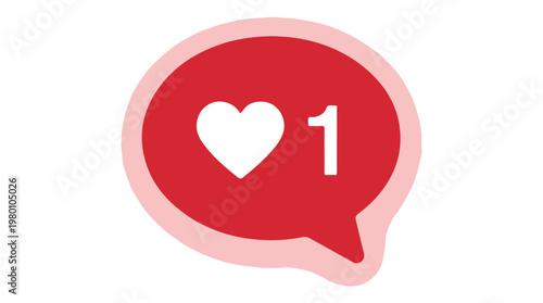 Red speech bubble with white heart and number one symbolizing love and first place in flat design