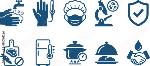 Food safety and hygiene icons for kitchen and restaurant