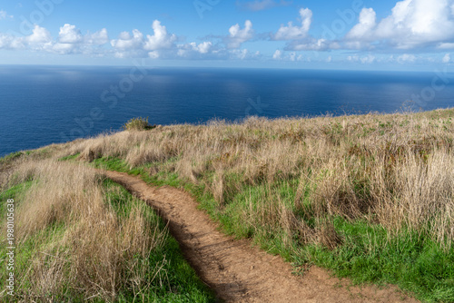 Garganta Profunda Viewpoint Madeira Portugal with Path and Blue Sea