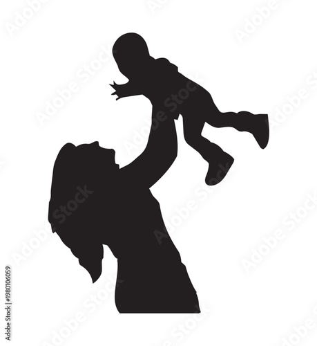 Mãe e filho - Vetor - Silhueta