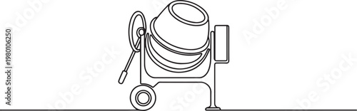 Portable concrete mixer, Electric Concrete Mixer, Cement Hand Mixer. one line art icon drawing vector