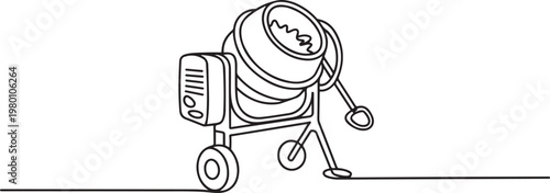 Portable concrete mixer, Electric Concrete Mixer, Cement Hand Mixer. one line art icon drawing vector